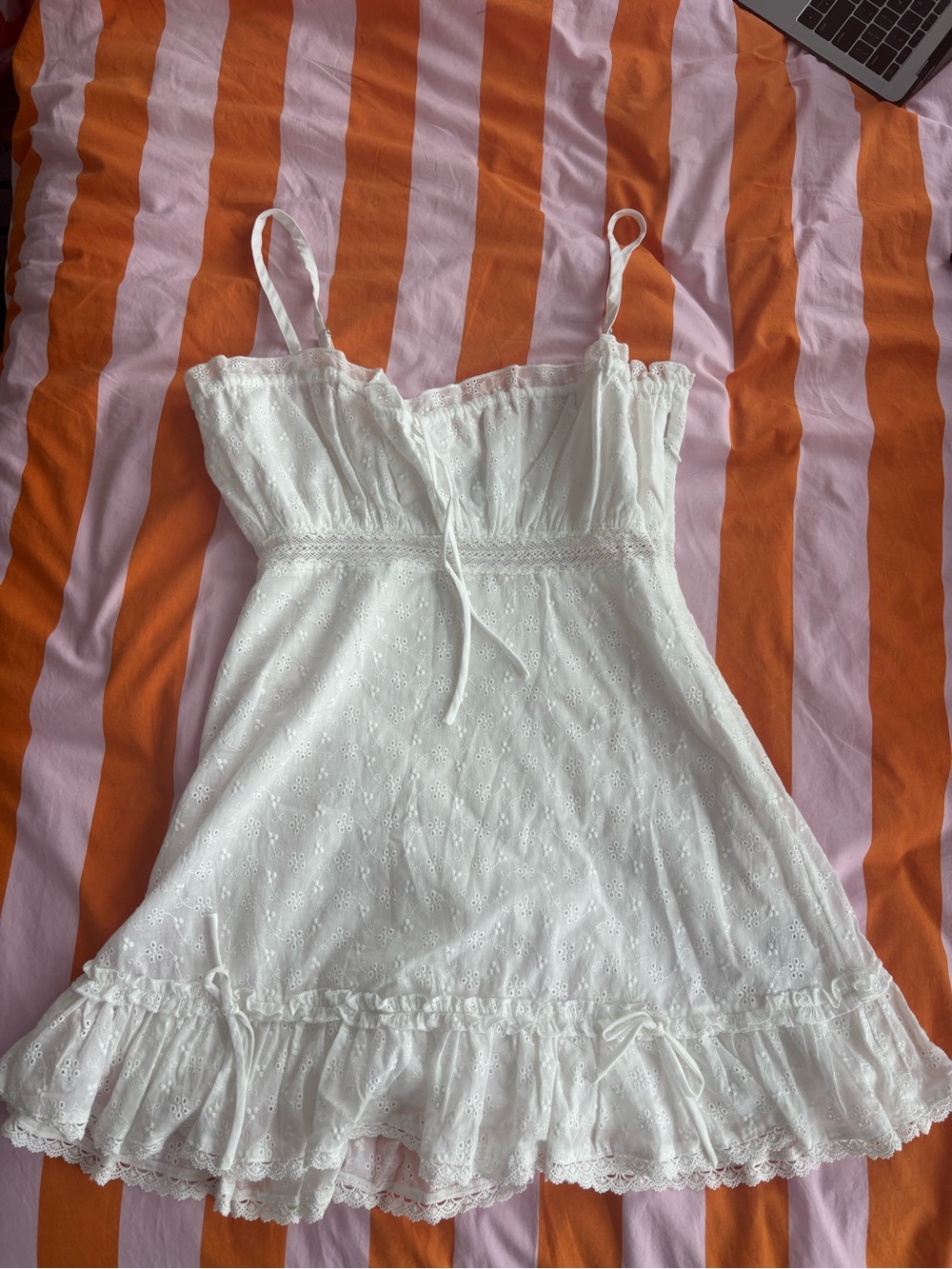 Generation Kiss - Cotton Eyelet Mini Dress with Ruffles - Small